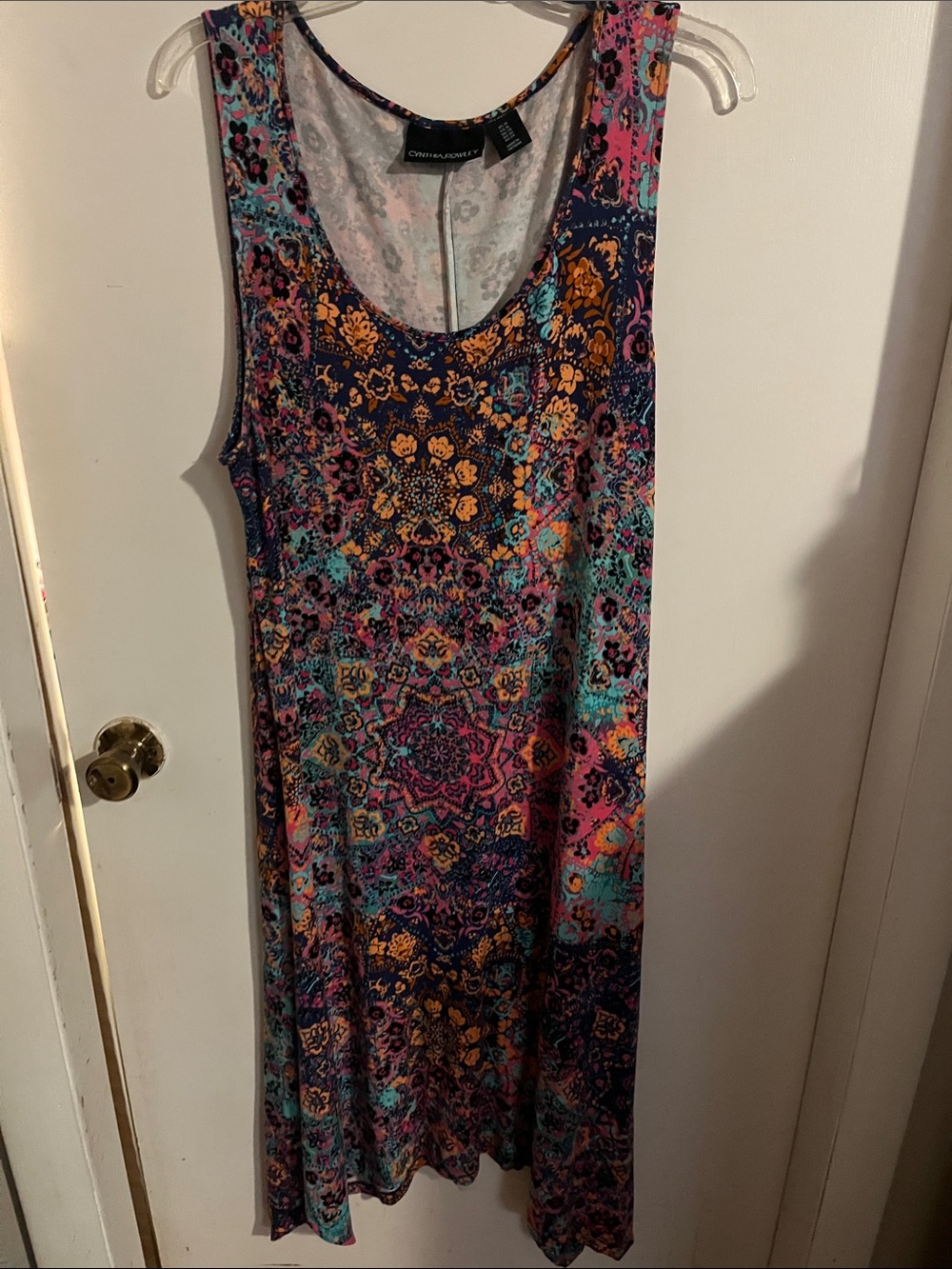 Cynthia Rowley Sleeveless Floral Mandala Dress in Navy, Pink & Teal size 1X - Picture 2 of 6